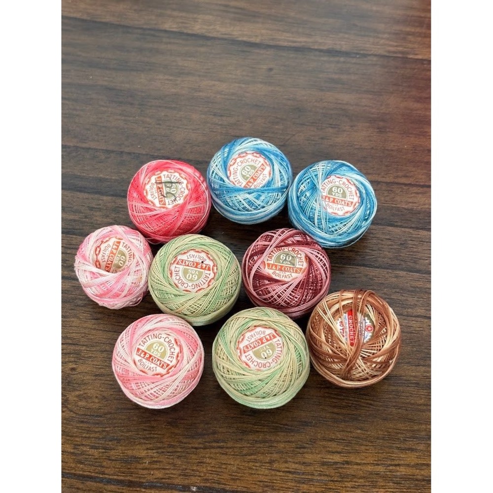 Vintage J&P Coats Tatting Crochet Cotton Thread Lot 9 Balls Variegated 60 Yds Ea